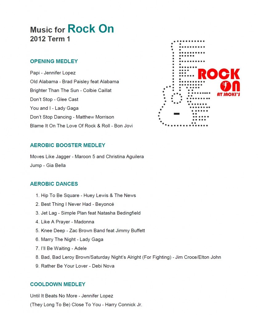 Music and Artists for Rock On Term 1, 2012